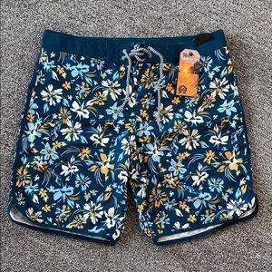 Hang Ten Men's Floral Swim Shorts - Blue and Yellow